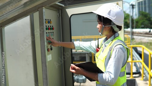 engineer woman checking control Broad.