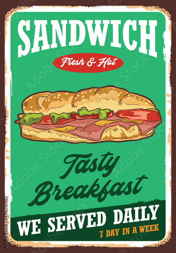 Sandwich poster design vector illustration in retro style, perfect for wall decor cafe restaurant and t shirt design 