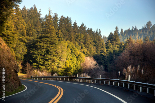 Road along the California Coast in Mendocino, United States.