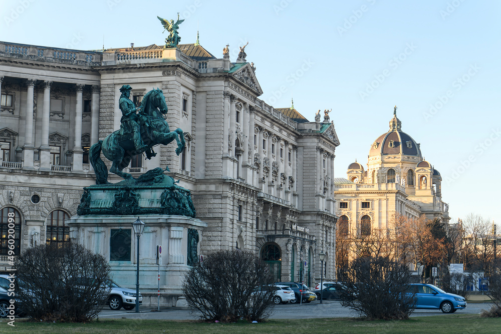 Prinz Eugen von Savoyen monument on Heldenplatz square in front of Neue Burg section of Hofburg Palace, Vienna, Austria