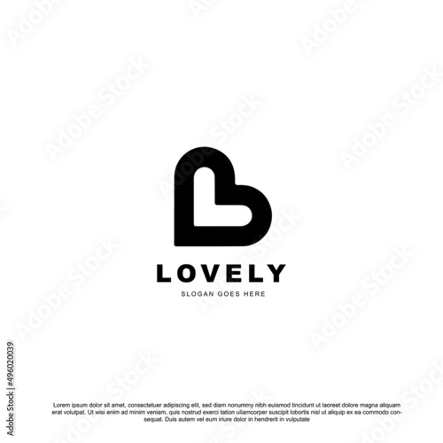 Flat Modern Colorful B or L Letter as Heart Logo 