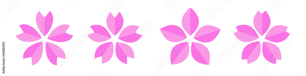 Set of cherry blossom icons in various styles.