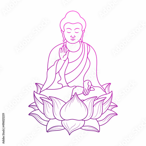 Buddha Meditation illustration with hand drawn outline doodle style