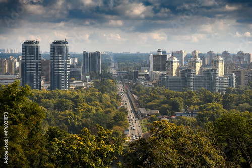 Modern residential areas of Kyiv on the left bank of the Dnipro River in Kyiv  Ukraine. October 2021.