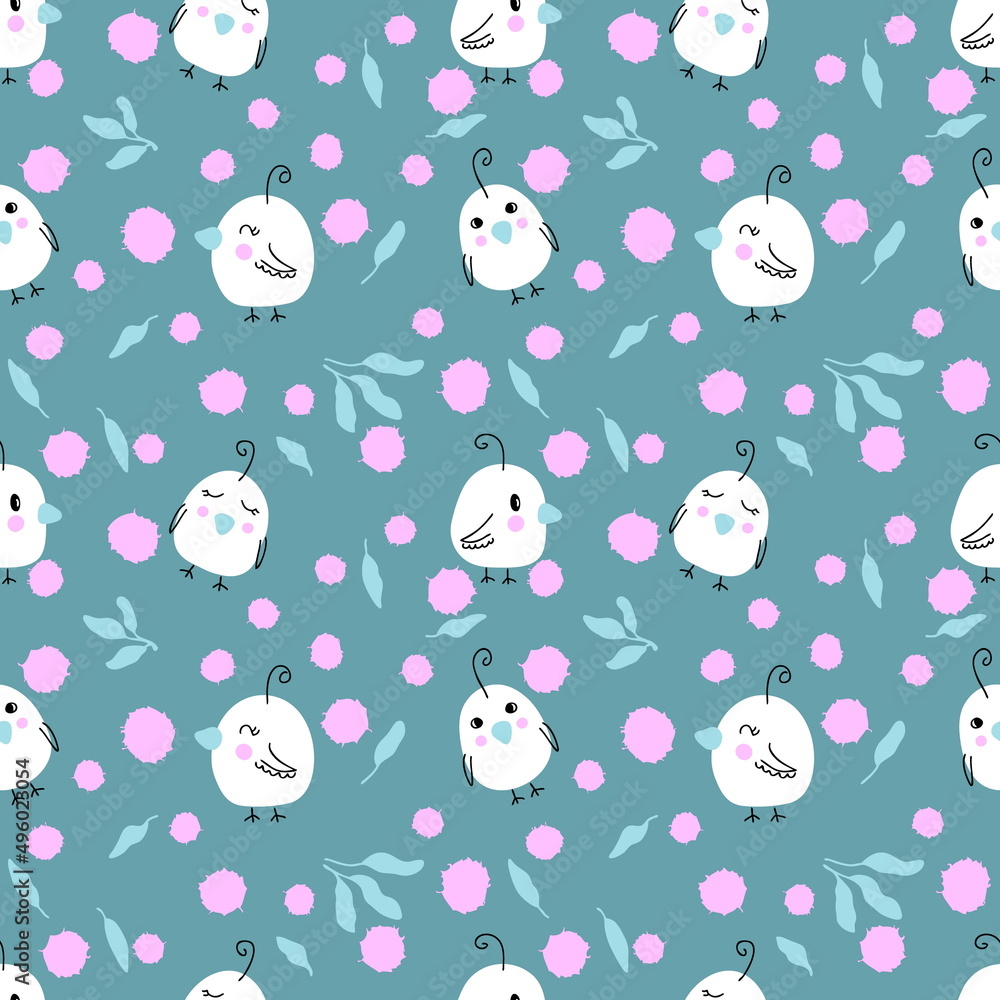 Hand drawn summer seamless pattern with chickens and spots. Perfect for textile, postcard and print. Doodle illustration for decor and design. Hand drawn summer seamless pattern with chickens and spots. Perfect for textile, postcard and print. Doodle illustration for decor and design.