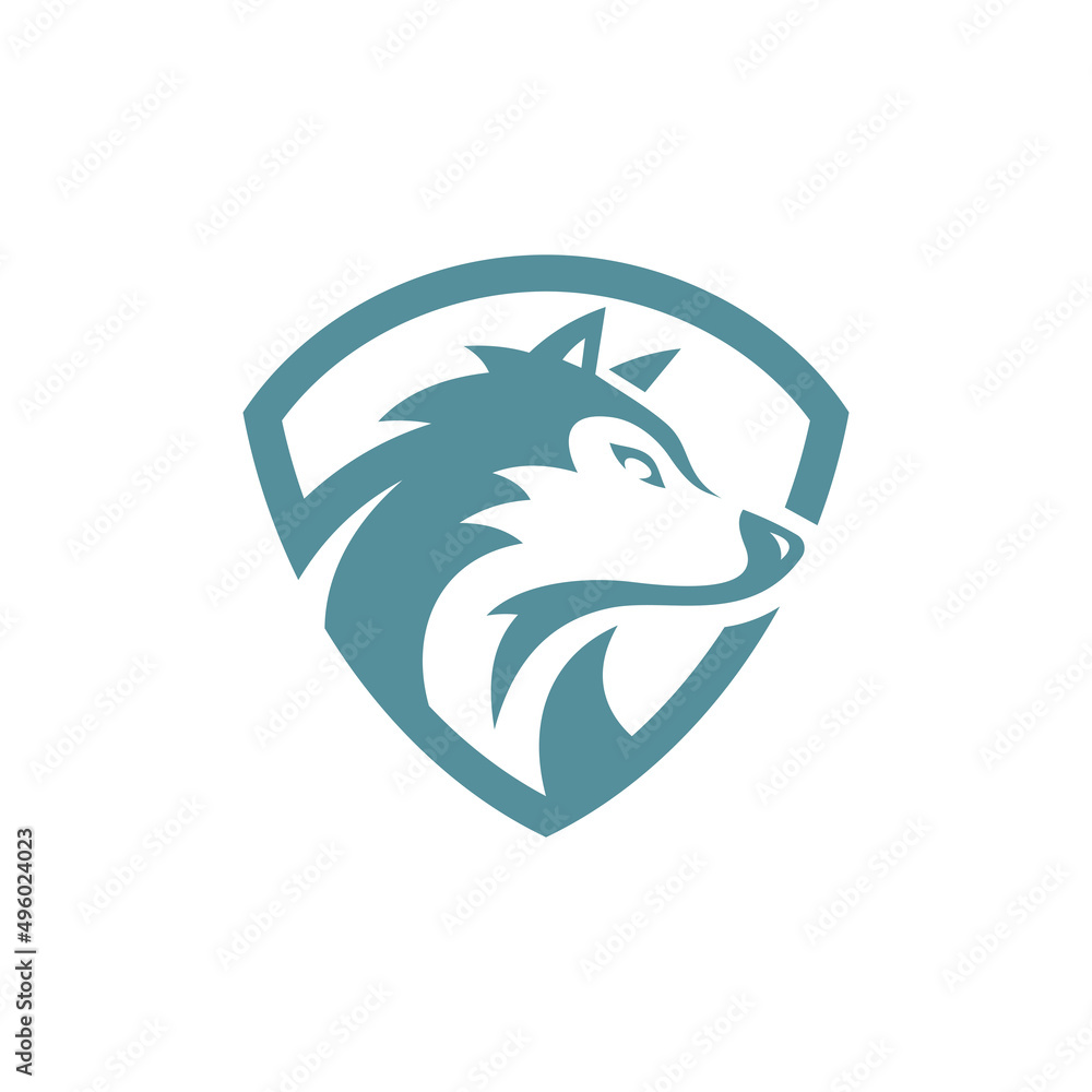 Wolf head and shield logo design, wolf badge emblem vector icon Wolf head and shield logo design, wolf badge emblem vector icon