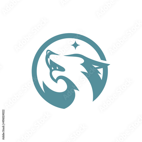 Howling wolf with circle frame logo design, wolf head badge emblem vector icon