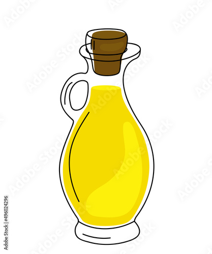 Vector illustration of a glass jug with oil isolated on a white background. Vector illustration.