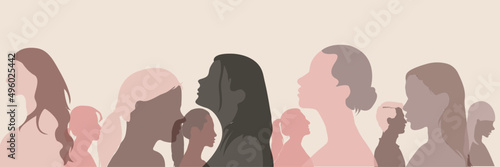 Silhouette profile group men and women of diverse cultures. Concept of racial equality and anti-racism. Diversity people. Multicultural and multiracial society. Friendship. Empowerment