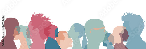 Silhouette profile group men and women of diverse cultures. Concept of racial equality and anti-racism. Diversity people. Multicultural and multiracial society. Friendship. Empowerment