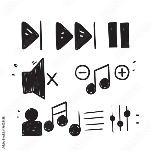 hand drawn doodle Simple Set of Music Controls Related illustration icon