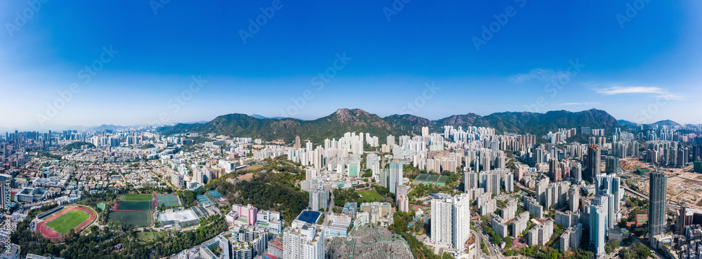 Naklejka premium panorama aerial view of cityscape of kowloon, center of Hong Kong, aisa