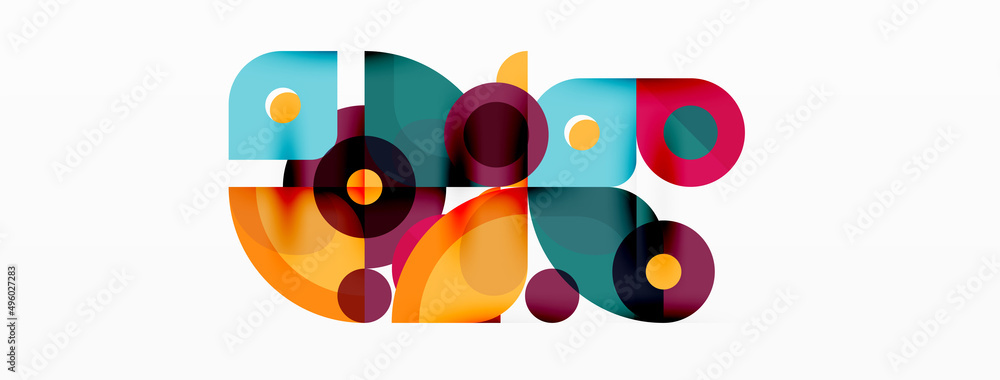 Colorful round shapes, circles and triangles background. Minimal geometric template for wallpaper, banner, presentation Colorful round shapes, circles and triangles background. Minimal geometric template for wallpaper, banner, presentation