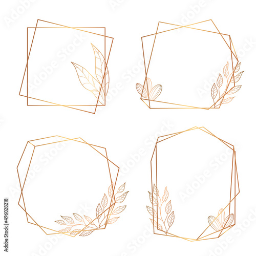 Golden polygonal frames with flowers