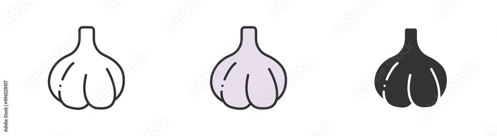 Simple minimalism garlic icons in modern style for web apps. Outline, colorful and glyph vector flat illustration Simple minimalism garlic icons in modern style for web apps. Outline, colorful and glyph vector flat illustration