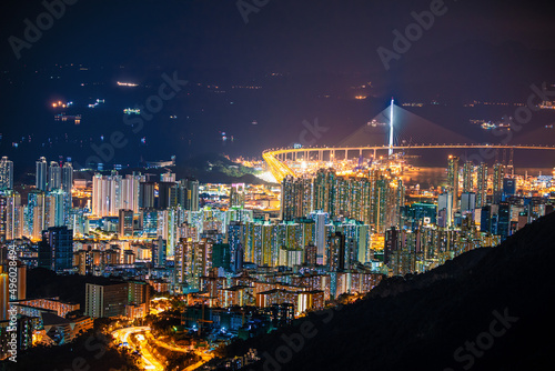 Amazing Hong Kong Night View, Kowloon district, shooting from lion rock peak. Asia © gormakuma
