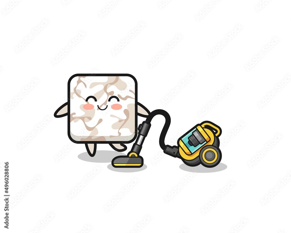 cute ceramic tile holding vacuum cleaner illustration