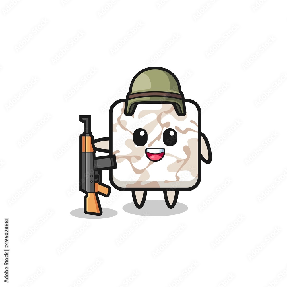 cute ceramic tile mascot as a soldier