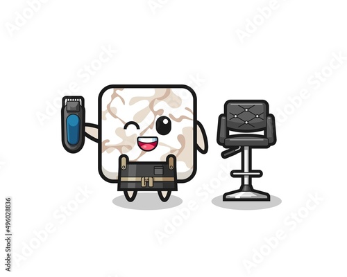 ceramic tile barbershop is holding a trimer