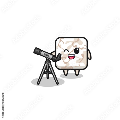 ceramic tile astronomer mascot with a modern telescope