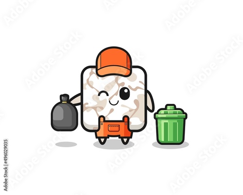 the mascot of cute ceramic tile as garbage collector © heriyusuf