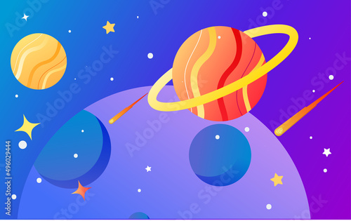 Fototapeta Naklejka Na Ścianę i Meble -  Astronaut flying in space with cosmic planet in the background, vector illustration