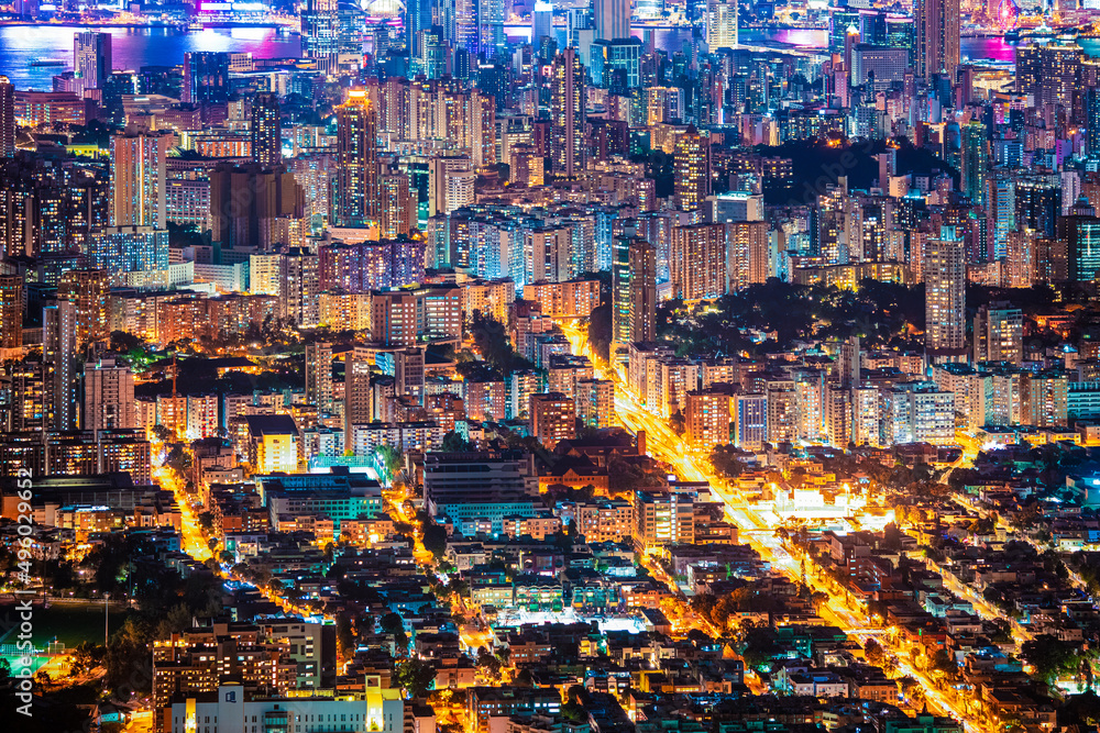 Amazing Hong Kong Night View, downtown district, shooting from 