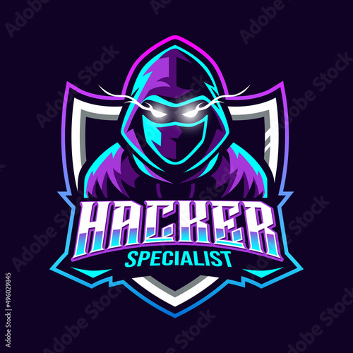 specialist hacker mascot illustration for sports and esports logo