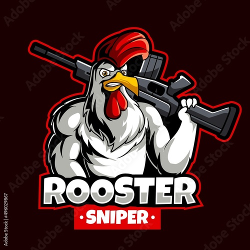 rooster sniper mascot logo gaming vector illustration