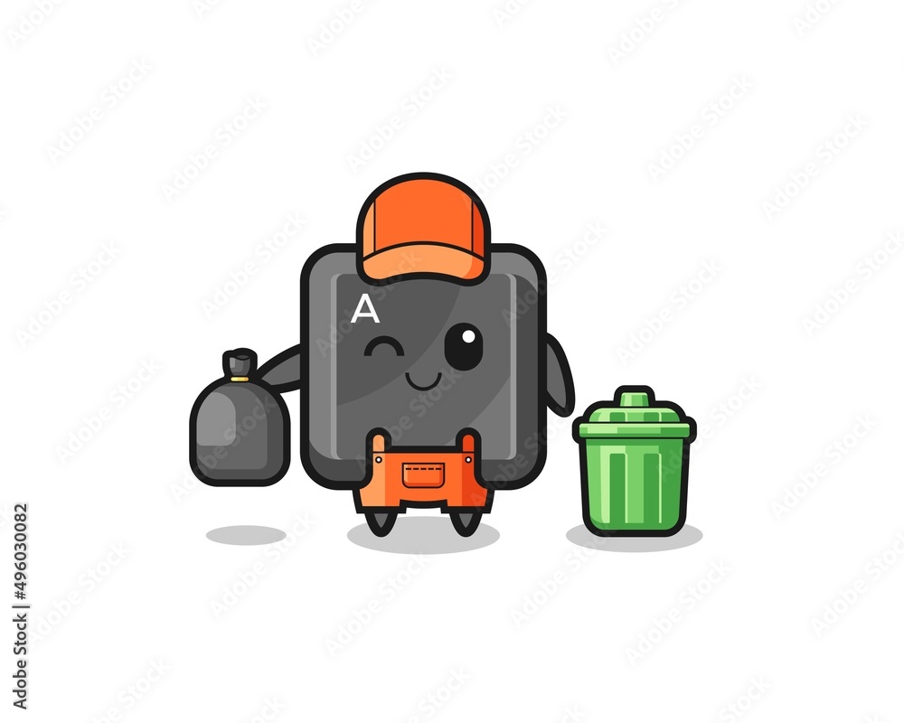 the mascot of cute keyboard button as garbage collector the mascot of cute keyboard button as garbage collector