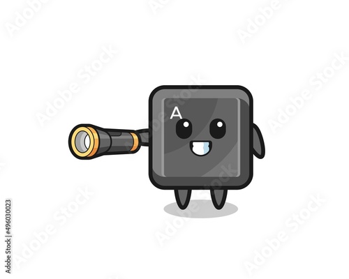 keyboard button mascot holding flashlight