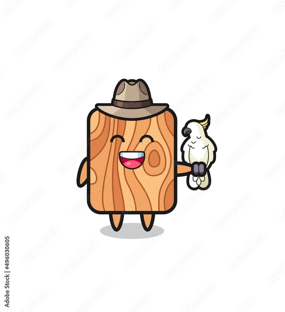 plank wood zookeeper mascot with a parrot plank wood zookeeper mascot with a parrot