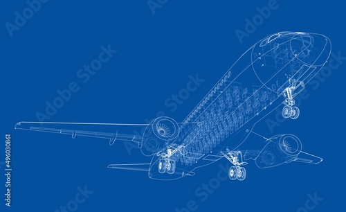 Airplane in wire-frame style. Vector