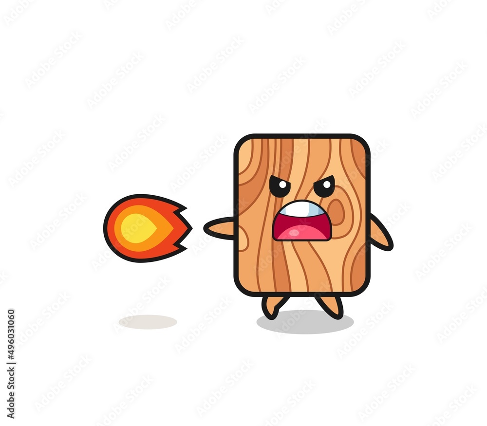 cute plank wood mascot is shooting fire power