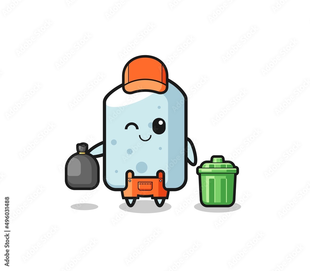 the mascot of cute chalk as garbage collector the mascot of cute chalk as garbage collector
