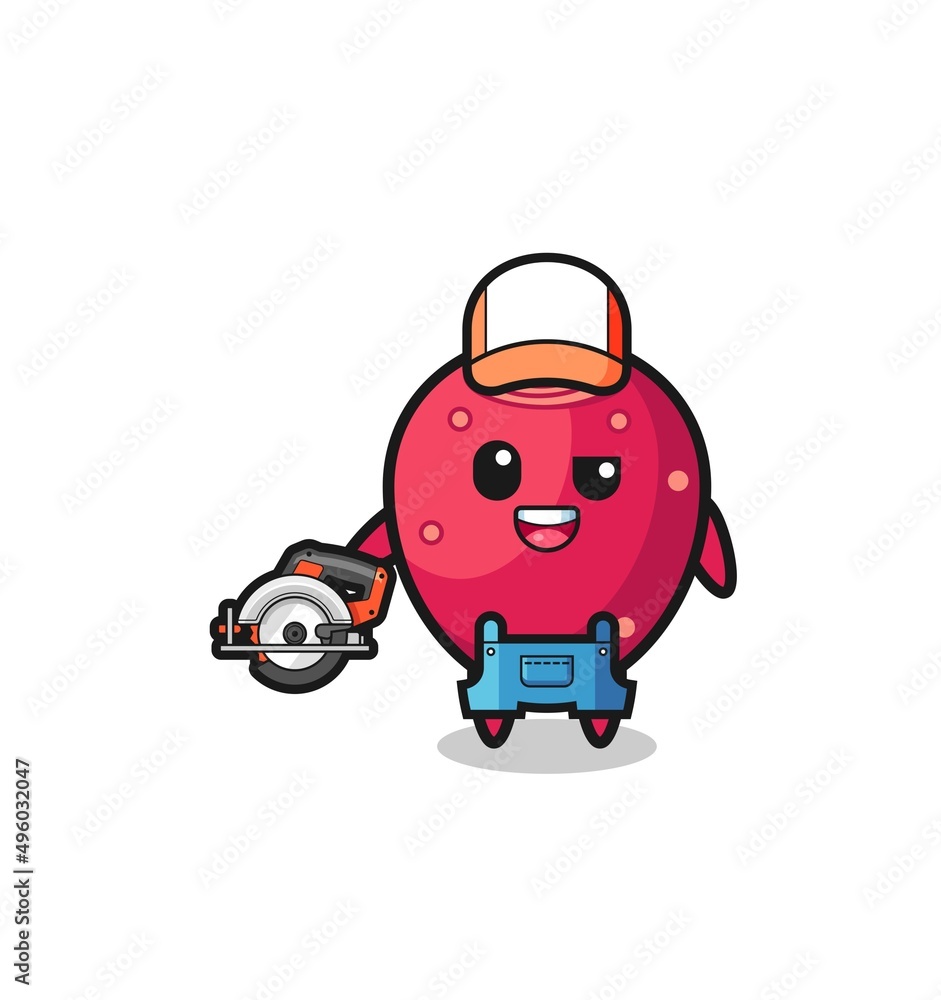 the woodworker prickly pear mascot holding a circular saw the woodworker prickly pear mascot holding a circular saw