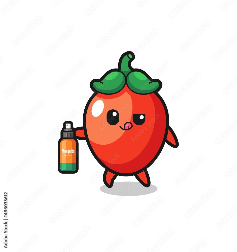 cute chili pepper holding mosquito repellent