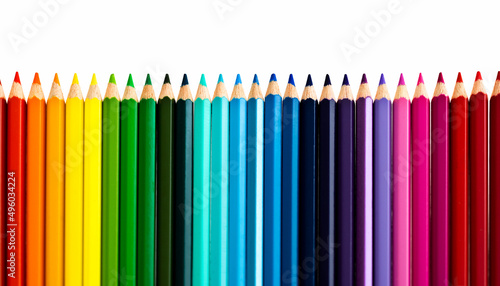 A row of colorful pencils on white background