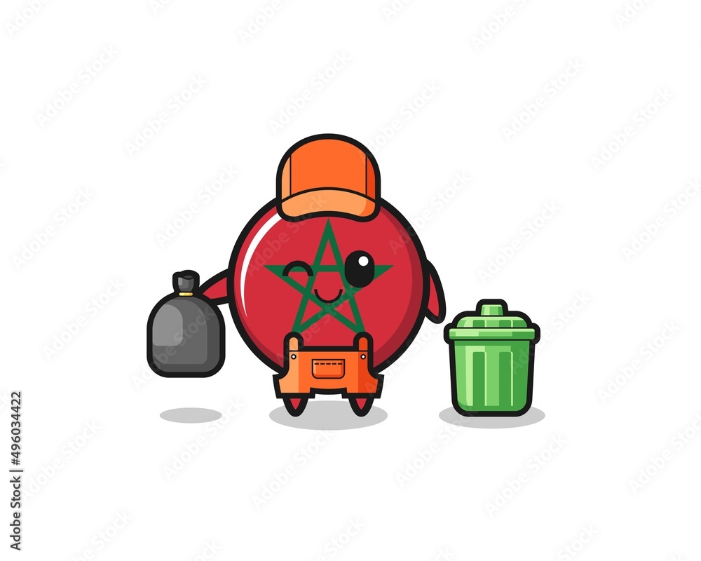 the mascot of cute morocco flag as garbage collector the mascot of cute morocco flag as garbage collector