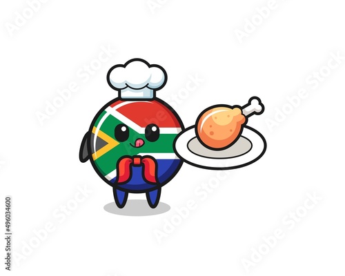 south africa flag fried chicken chef cartoon character