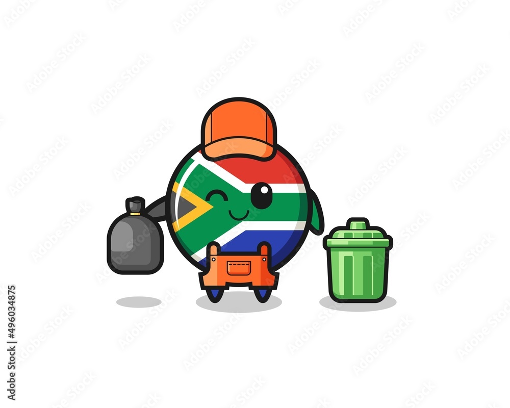 the mascot of cute south africa flag as garbage collector the mascot of cute south africa flag as garbage collector
