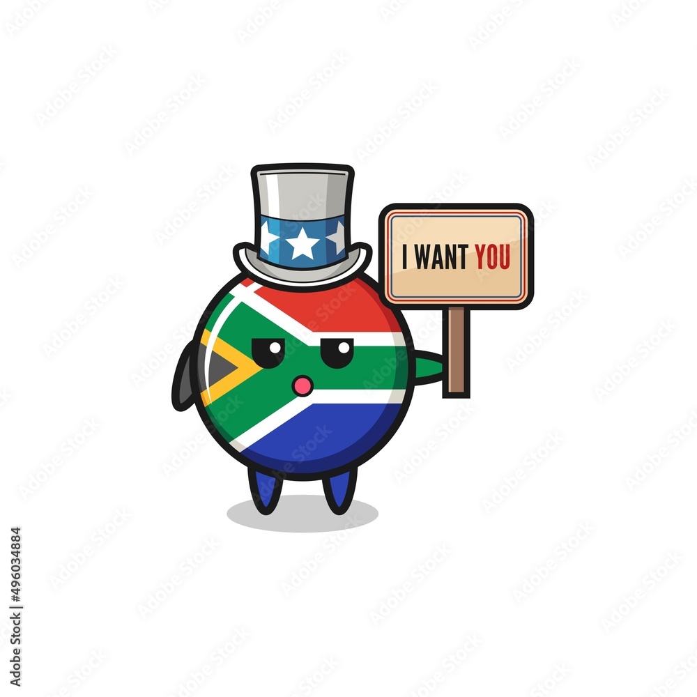 south africa flag cartoon as uncle Sam holding the banner I want you