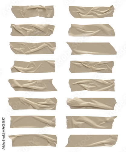 Realistic adhesive tape collection Sticky scotch tape of different sizes. Vector illustration.