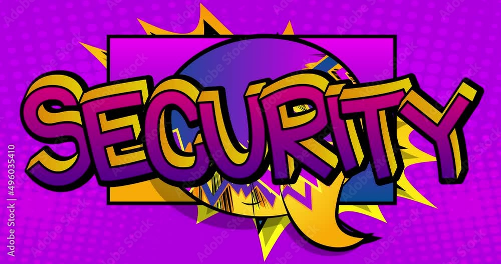 Security. Motion poster. 4k animated Comic book word text moving on abstract comics background. Retro pop art style. Security. Motion poster. 4k animated Comic book word text moving on abstract comics background. Retro pop art style.