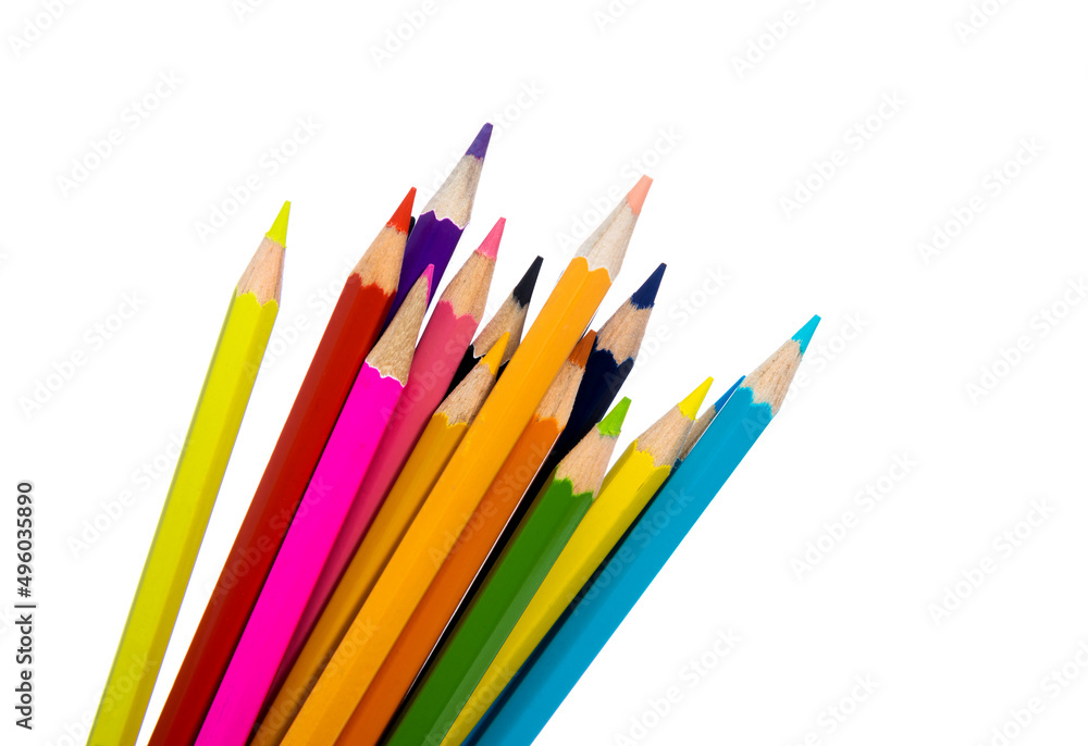 A bunch of colorful pencils on white background A bunch of colorful pencils on white background