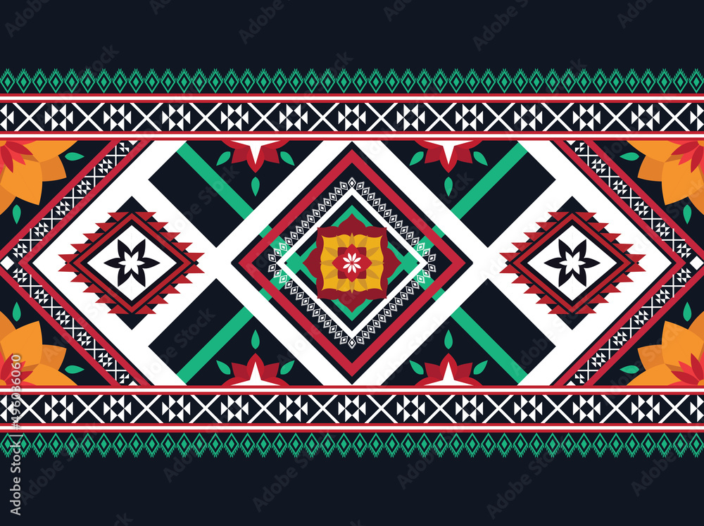 Geometric ethnic flower pattern for background,fabric,wrapping,clothing,wallpaper,Batik,carpet,embroidery style. Geometric ethnic flower pattern for background,fabric,wrapping,clothing,wallpaper,Batik,carpet,embroidery style.