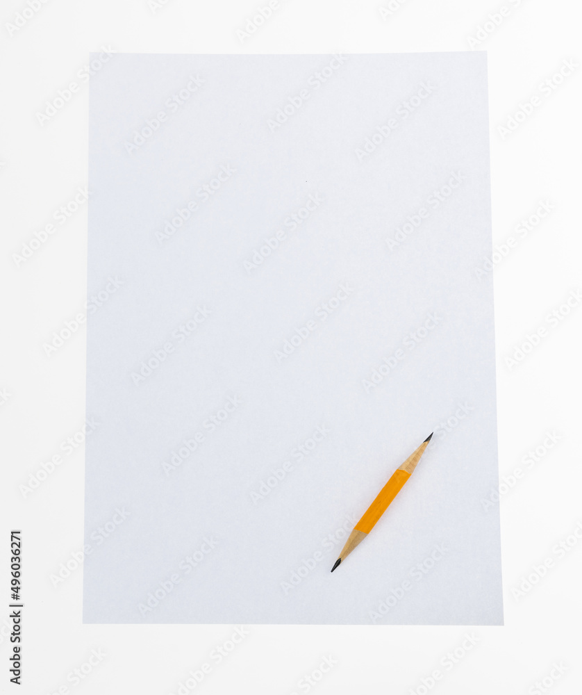 Pencil and blank paper on white background Pencil and blank paper on white background