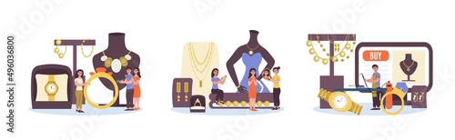Colored Jewelry Store Composition Icon Set