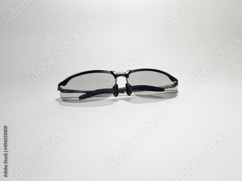 Glasses with black frame on white background