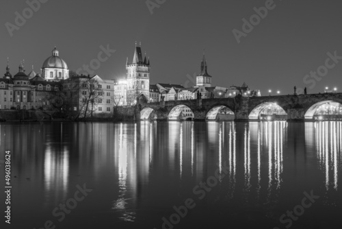 Prague the capital of the Czech Republic and the most beautiful city in Europe with beautiful churches temples in black and white design.